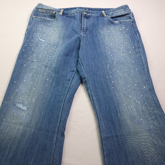 INC Denim Womens Regular Fit Bootcut 16 Rhinestone Mid Rise Distressed Imperfect - Picture 7 of 10